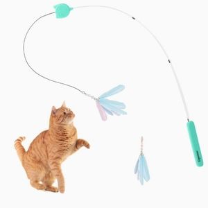Interactive Cat Feather Toys, Retractable Cat Teaser Wand and Rope Toy with 2PC